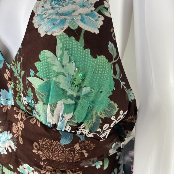 Vintage Size 10 Halter Floral Beaded Silk Fairy Dress Knee Length NEW - Picture 6 of 11